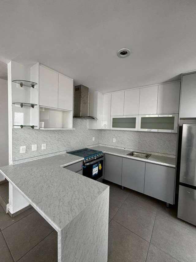 Blanco brillante y gris, cocina en U — Negro y Blanco, Cocinas & Closets Stylo